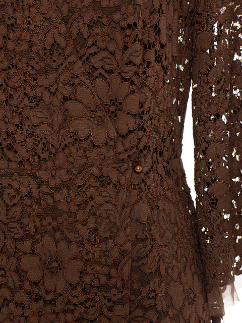 Brown Lace Wrap Midi Dress, 4