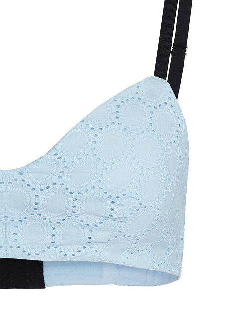 Light Blue Cotton Lace Set Of Bra & Cropped Shirt, 6