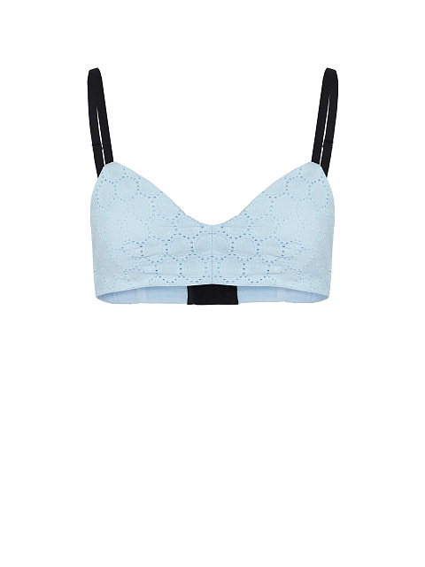 Light Blue Cotton Lace Set Of Bra & Cropped Shirt, 4