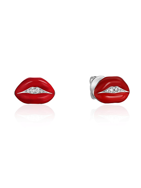 Stud earrings with red enamel and diamonds, 1