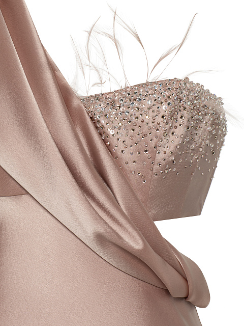 Dust Pink Asymmetric Draped Silk Maxi Dress, 6