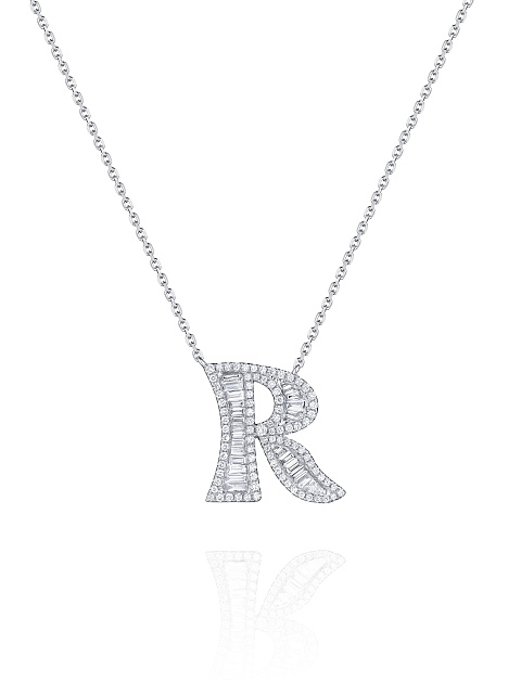 Necklace with a white gold and diamond pendant in the shape of the letter R, 1