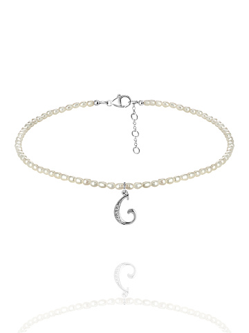 Pearls, Cubic Zirkonia & Silver "C" Letter Choker, 1