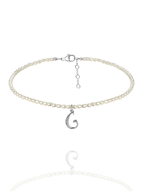Pearls, Cubic Zirkonia & Silver "C" Letter Choker, 1