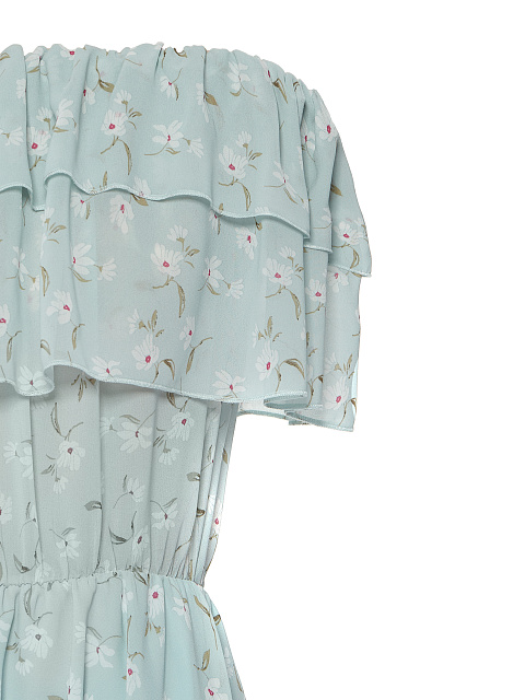 Light Blue Flower Printed Off Shoulder Mini Dress, 3