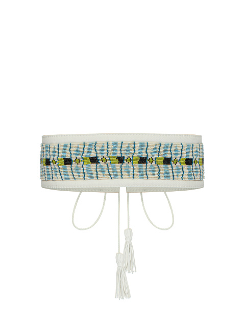 White Bead-Embellished Cotton Belt, 2