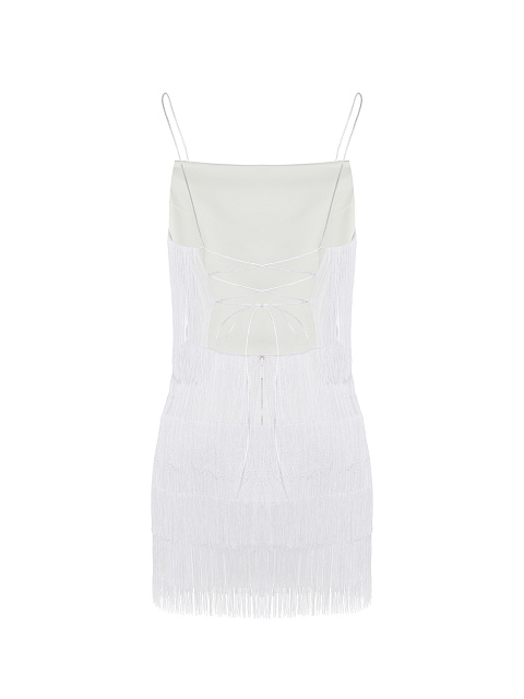 Fringed White Mini Dress, 3