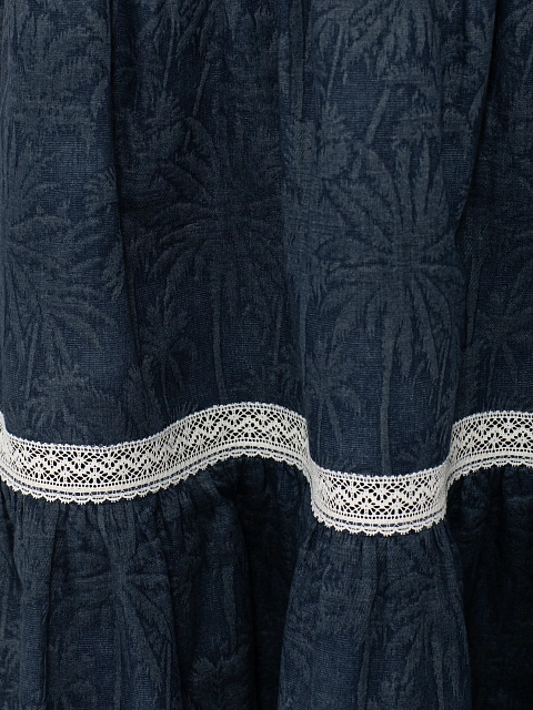 Blue Lace Trim Jacquard Midi Skirt, 4