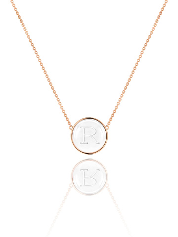 Rose Gold & Rock Crystal Letter "R" Necklace, 1