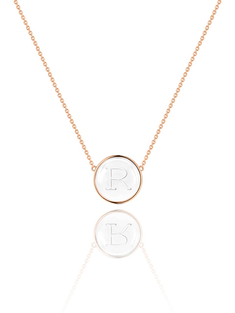 Rose Gold & Rock Crystal Letter "R" Necklace, 1