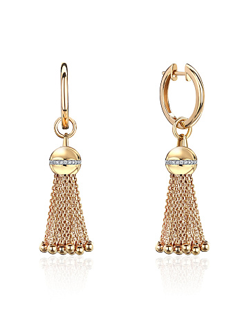 Yellow gold hoop earrings with tassels, 1