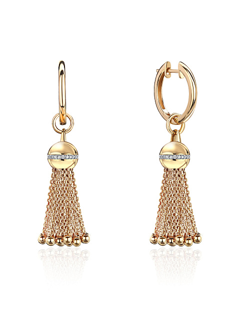 Yellow gold hoop earrings with tassels, 1