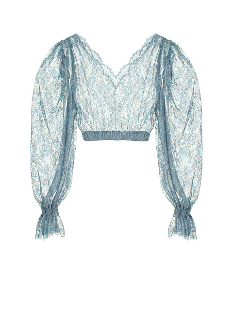 Light Blue Lace Cropped Blouse, 2