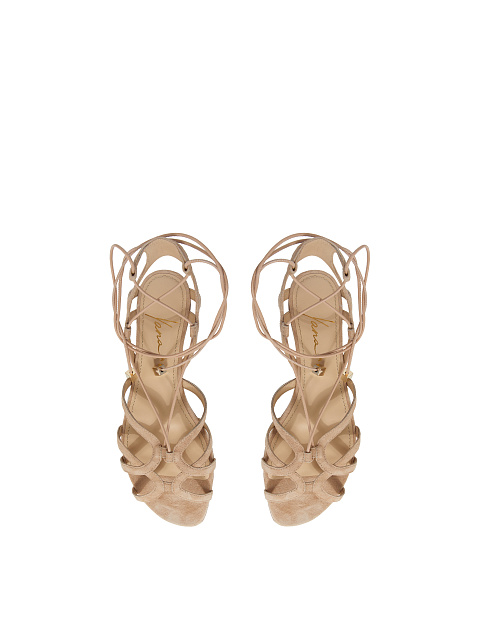 Beige Suede Flat Sandals, 4 Beige Suede Flat Sandals, 4