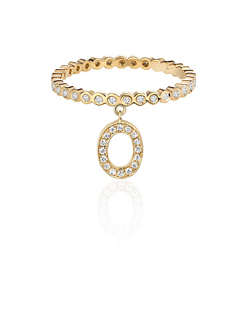 Yellow gold ring with an O letter pendant with diamonds, 1
