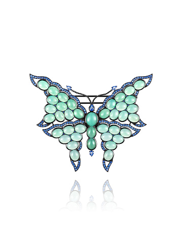 Black Gold, Sapphires & Сhrysoprase Butterfly Brooch, 1