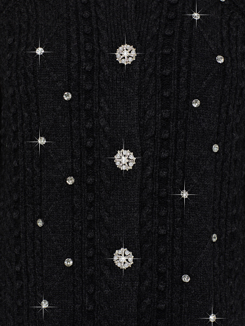 Black Rhinestones Long Wool Cardigan, 3
