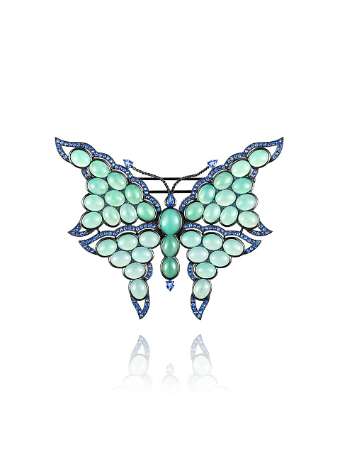 Black Gold, Sapphires & Сhrysoprase Butterfly Brooch, 1