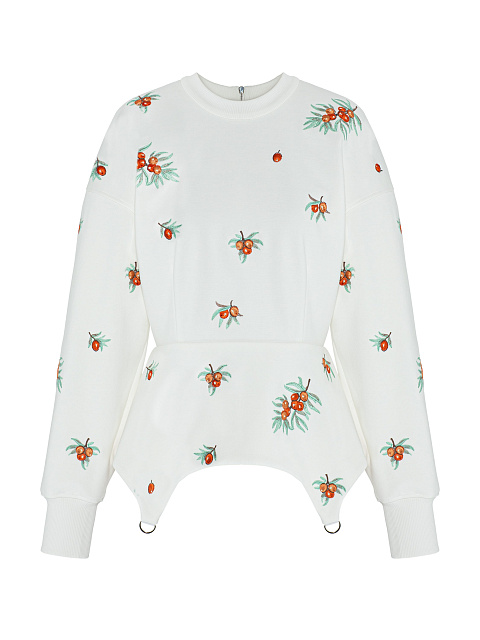 White footer sweatshirt with sea buckthorn embroidery, 1