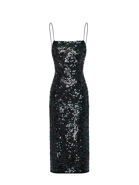 Black Sequin Velvet Midi Dress, 1