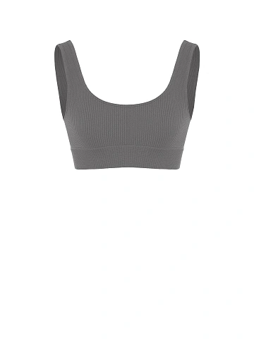 Grey Ribbed Jersey Sports Bra, 1