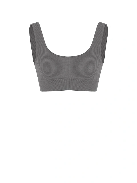 Grey Ribbed Jersey Sports Bra, 1
