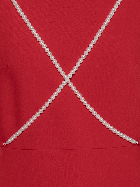 Red Midi Dress With White Pearls, 3