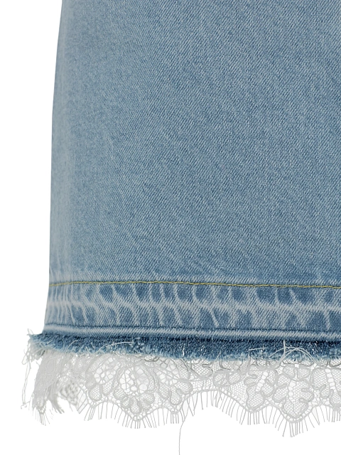 Light Blue Lace Trim Denim Mini Skirt, 4