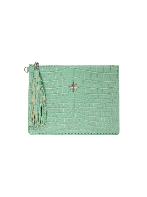 Mint Crocodile Leather Silver Crescent & Stars Bag, 5