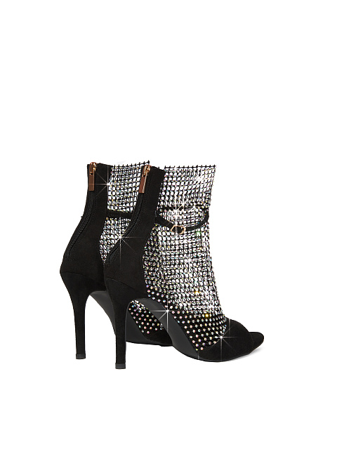 Black Mesh Rhinestone Sandals, 3