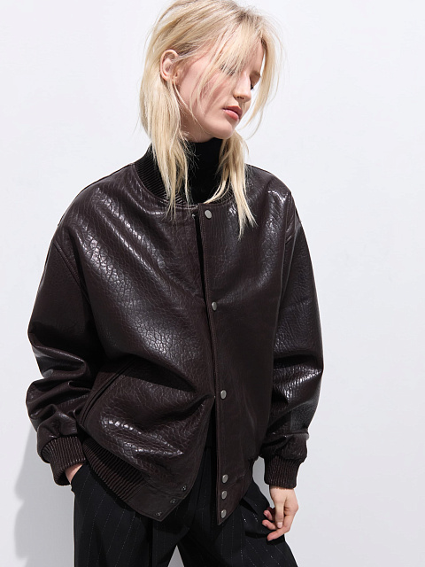 Brown leather bomber jacket, 2 Brown leather bomber jacket, 2