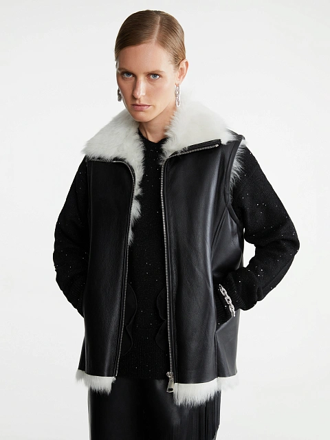 Black & White Shearling Vest, 11