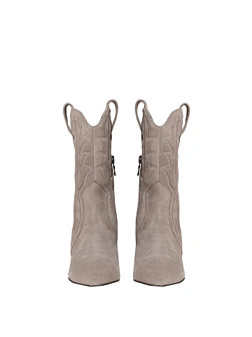 Grey Suede High Heel Cowboy Boots, 2