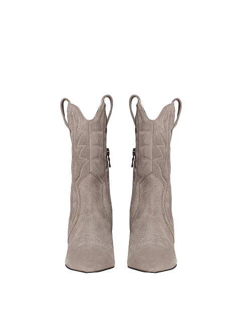 Grey Suede High Heel Cowboy Boots, 2