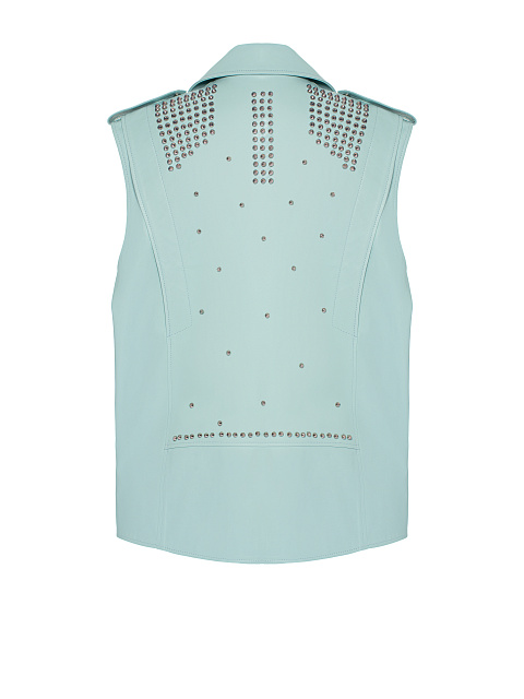 Light Blue Oversized Studded Leather Vest, 2