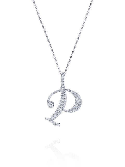 White Gold & Diamonds Letter "P" Necklace, 1