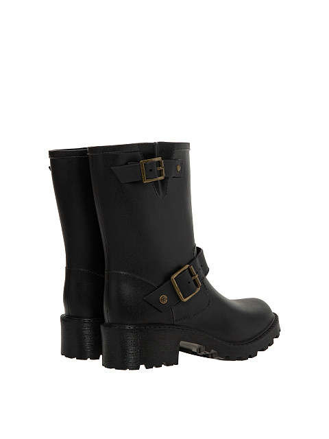 Black rubber ankle boots with bronze buckle, 3