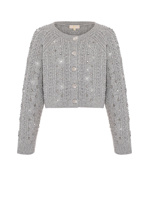 Grey Rhinestones Cashmere Cardigan, 1
