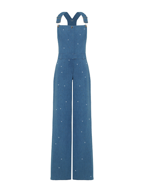 Blue Rhinestones Denim Jumpsuit, 1
