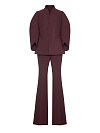 Костюм двойка винного цвета, однобортный жакет с рельефами, фантазийный рукав, брюки-клеш 