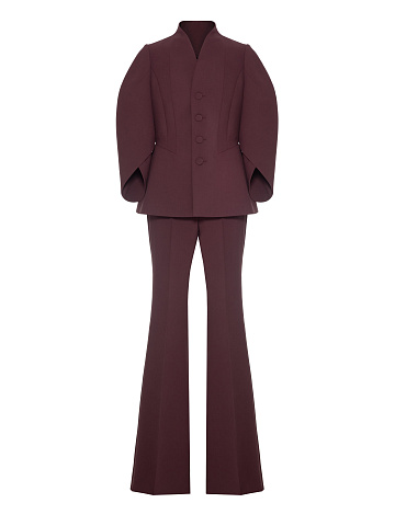 Wine-colored Two-piece Suit With Flared Trousers, 1