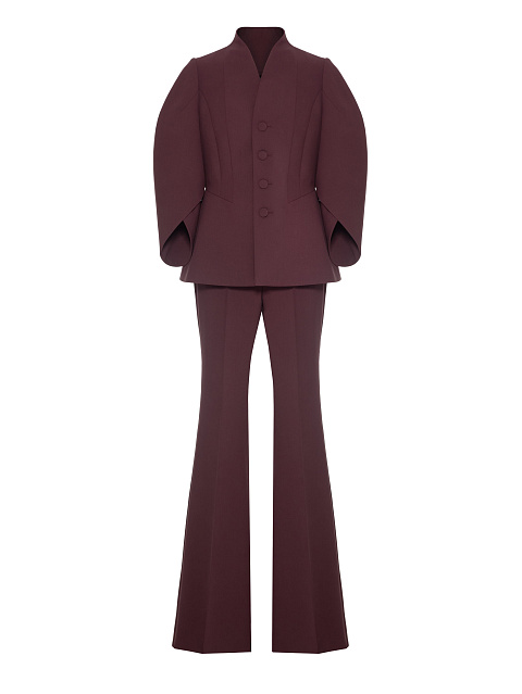 Wine-colored Two-piece Suit With Flared Trousers, 1