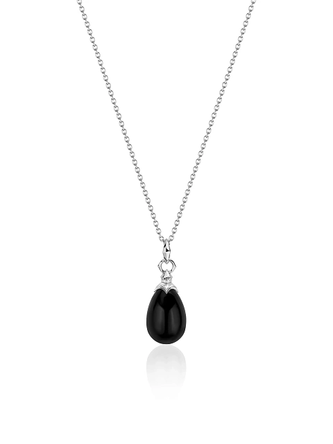 Silver, Obsidian & Cubic Zirconia Necklace, 1