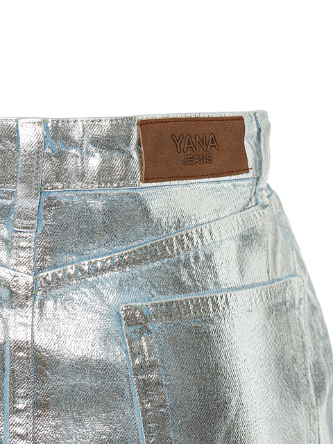 Silver Plated Light Blue Denim Mini Skirt, 4