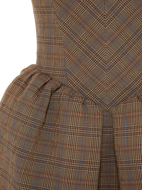 Brown Check Cotton Mini Dress, 3