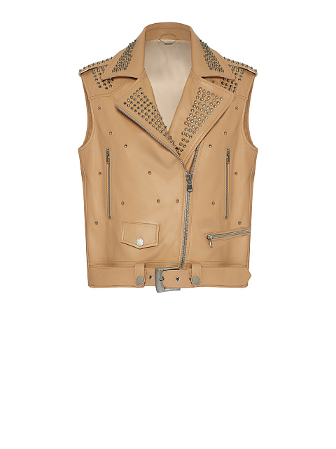 Light Beige Studded Leather Vest, 1