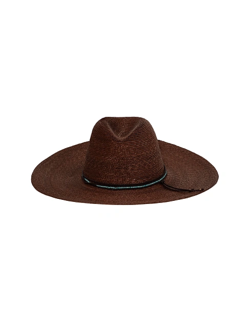 Brown Straw Hat With Amazonite & Leather Cord, 2