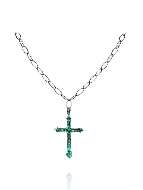 Black Gold & Emeralds Cross Necklace, 1