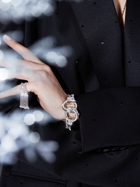 White Gold Diamond Tassel Ring, 12