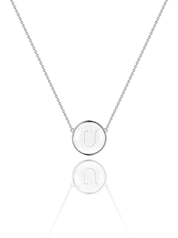 White gold necklace with letter U pendant with rock crystal, 1
